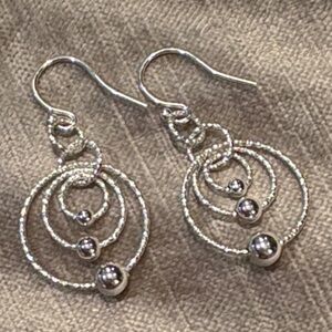 Sterling Silver 925 Chic Silver Triple Hoop & Ball Earrings NWOTS